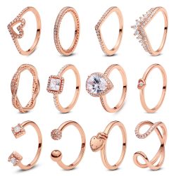 925 Sterling Silber Ringe für Frauen Original Unendlichkeit Liebe Herz Verlobung Ehering Roségold Kristalle Luxus Schmuck Geschenk