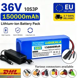 36V, 100Ah, 10S3P mit BMS-Schutzplatine, 18650 Lithium-Ionen-Akkupack, 42V-2A Ladegerät, geeignet für Motorräder, Fahrräder und Roller.
