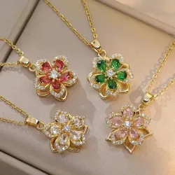 Licht Luxus Spin Zirkon Blume Anhänger Halskette für Frauen Gold Farbe Qualität Hohe Gefühl Kette Halsketten Partei Schmuck Geschenke