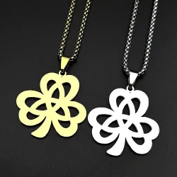 Irischer Glücksklee-Keltischer Knoten Kette für Damen und Herren Edelstahl Goldfarben Dreifaltigkeits-Schamrock Amulett St. Patrick's Day Geschenk Schmuck