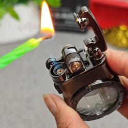 Metall Dual Feuer Arm Feuerzeug Outdoor Winddicht Transparent Fenster Aufblasbare Dual Feuer Umwandlung Tragbare Feuerzeug männer Geschenk