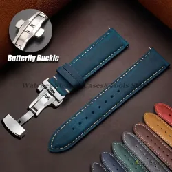 Echtes Rindslederarmband für Omega Business-Uhrenarmband für Seiko 14/16/18/20/22/24 mm Butterfly-Schnallennaht, braune Träger