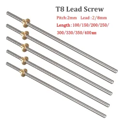 2 Stück T8 Leitspindel Trapezstangenabstand 2 mm Blei 2 mm/8 mm 100/150/200/300/350/400 mm T8 Leitspindel Mutter Reprap 3D-Druckerteile
