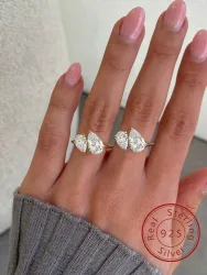 Asglam Ring aus 925er-Sterlingsilber, schlicht, klassisch, mit Zirkon, Wassertropfen-Design, für Damen, Verlobung, Hochzeit, luxuriöser, hochwertiger, edler Schmuck