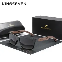 KINGSEVEN 100% Polarisierte Vintage Herren Holzsonnenbrille UV400-Schutz Modische Eckige Sonnenbrille Damen Gafas De Sol