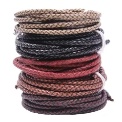 1 Meter 3 4 5 mm rund geflochtenes echtes Lederband schwarz braun Farbe Leder Seil Schnur DIY Armband Halskette Schmuckherstellung