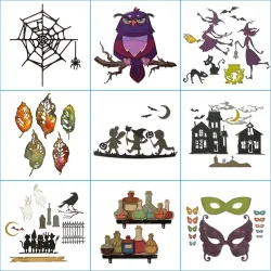 2025, Glasblatt, Eule, Geisterburg, Hexe, Reagenzglas, Metall-Stanzformen für Halloween, Maske, Spinnennetz, Sammelalbum, Kartenherstellung, Schablonen
