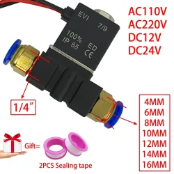 12 V, 24 V, 220 V, pneumatisches elektrisches Magnetventil, 2 Positionen, 2 Anschlüsse, normalerweise geschlossenes Luftmagnetventil, 6 mm 8 mm Schlauchtülle