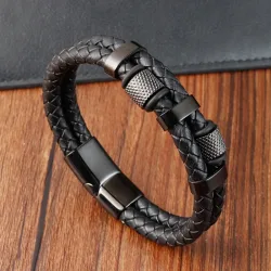 1 Stück Charm-Armband aus geflochtenem Seil für Herren, Edelstahl, magnetische Schnalle, Armbänder und Armreifen aus echtem Leder, Schmuck für Männer und Frauen