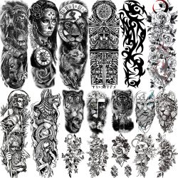 Voller Arm Temporäre Tattoos Ärmel Für Männer Frauen Realistische Gefälschte Tattoos Krieger Löwe Tiger Blume Tatoo Aufkleber Schwarz Totem Maori