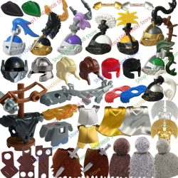 MOC Mittelalterlicher Ritter Figur Bausteine Waffen Zubehör Helm Maske Rüstung Jägerumhang Scheide Speer Mini-Bausteine Spielzeug N24
