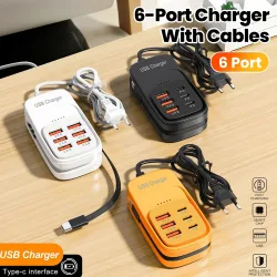 6-in-1 USB-Steckdosenleiste mit PD Typ-C Schnellladefunktion für iPhone, Samsung, Xiaomi, EU/US/UK-Stecker, Wandladegerät
