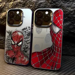 Coole S-Spiders Herren-Handyhülle für iPhone 18 17 Air 16 16e 15 14 Plus 13 12 11 Pro Max X Xs XR Bunte Silberne Hartschale