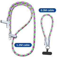 2IN1 Braid Lanyard 240W PD-Kabel für Mobiltelefon Typ-C auf Typ-C Schnelllade-Datenkabel 0,3M 1,2M tragbares Telefongurte-Kabel