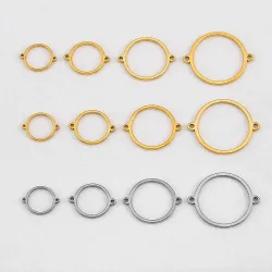 10 Stück Edelstahl Hohl Doppelloch Kreis Anhänger Anschlüsse für Armband Tablett Schmuckherstellung Zubehör