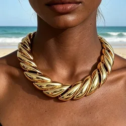 Vintage Metall Gedrehte Massive Choker-Halskette für Frauen, Statement-Schmuck, Geschenke für Feiertage und Partys