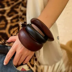 2025Maillard Vintage Punk Kaffee Schwarz Holz Armreifen Mode Hip Hop Runde Geometrische Breite Armreifen Frauen Männer Armband Schmuck