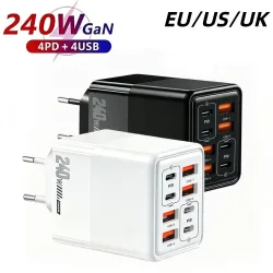 240W 8-in-1 USB-C-Ladegerät, schnelles Ladegerät, Netzteil für iPhone, Samsung, Xiaomi, Huawei, EU/US/UK-Stecker, Wandladegerät