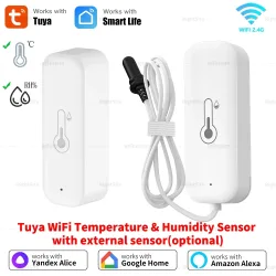 Tuya WiFi-Temperatur- und Luftfeuchtigkeitssensor mit externer Sonde (optional) für Smart Home Hygrometer, kompatibel mit SmartLife Yandex Alexa