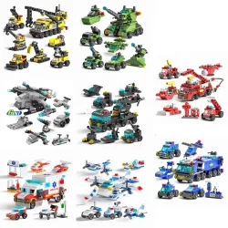 Mini-Bausteine, 6-in-1, DIY-Polizeiauto, Feuerwehrauto, Schloss, Modellsteine, Kinder, Lernspielzeug, Geschenke