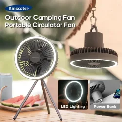 10000 mAh 4000 mAh Camping-Ventilator, wiederaufladbar, tragbarer Desktop-Zirkulator, kabelloser elektrischer Deckenventilator mit Powerbank-LED-Beleuchtung