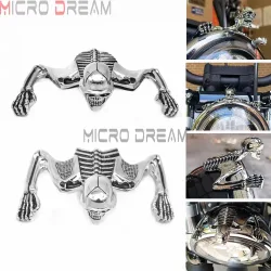 100 mm und 85 mm Totenkopf-Ornament für Harley 7 Zoll 7 Zoll Scheinwerfer-Visier, Skelett-Kotflügel, gebogenes Gehäuse, Dekoration, Chrom-Statue