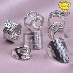 1 Stück Edelstahl Wasserdichter Damen Persönlichkeitsring mit Textur, Vintage Hohlring, Unregelmäßiger Mehrschichtiger Anillos Schmuck