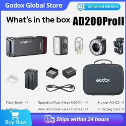 Godox 200W AD200PRO II AD200PROII Taschenblitz Drahtloser Kamerablitz TTL HSS 2.4G Kompatibel mit X3 für Nikon Canon Sony Fuji Olympus