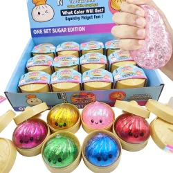 Mini Glitzer-Dumpling Squishy mit Box, sensorischer Dampfgarer-Dumpling, weicher Teigball zur Dekompression, Fidget-Spielzeug, Stressabbau-Geschenk