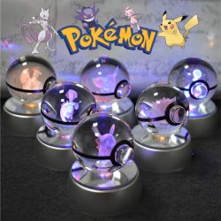 Pokemon Kristallkugel 3D Pikachu Gengar Mewtwo Nachtlicht Lampe Pokeball 3D Glas Pokemon Kristallkugel Statue Kinder Geburtstagsgeschenk