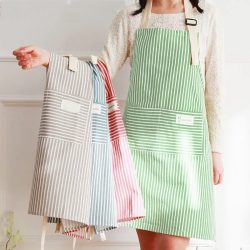 Gestreifte Schürze aus Baumwoll leinen mit dünnem Baumwoll stoff bund für schmutz öl beständige Kaffee overalls Schürze Küchen zubehör