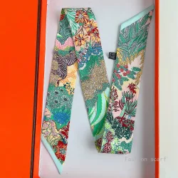 Koreanischen Stil Botanische Dschungel Pferd Druck Twill Seidenschal frauen Lange Streifen Band Haarband Krawatte Zubehör