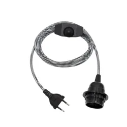 AC 220V EU-Stecker Stromkabel Textilummanteltes Kabel mit Dimmschalter E27 Gewindelampenfassung Ring für Hängelampe