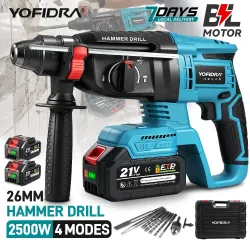 YOFIDRA 26mm Bürstenloser Elektrischer Bohrhammer Kabelloser Multifunktionaler Schlagbohrer Elektrowerkzeug für Makita 18-21V Akku