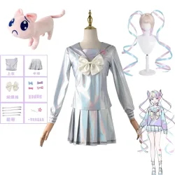 Spiel NEEDY GIRL OVERDOSE KAngel Cosplay Kostüm Komplettes Kleidungsset Matrosenanzug JK-Uniform Laserfarbene Röcke Schleifenperücke