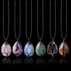 Baum des Lebens 7-Chakra-Halskette mit natürlichem Edelstein, Kristall-Energie-Heilung, handgefertigte Anhänger-Halskette, Yoga-Schmuck, Vintage für Frauen