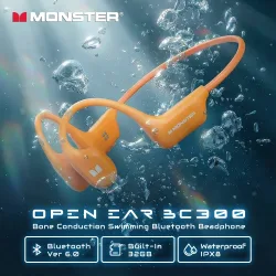 Monster BC300 Knochenleitungs-Bluetooth 6.0-Kopfhörer, IPX8 wasserdicht, kabellose Schwimm-Ohrhörer mit integriertem 32GB Sport-Ohrbügel
