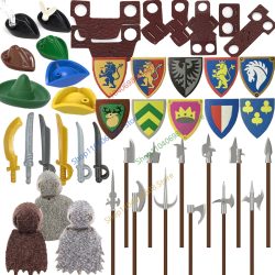 Mittelalterliche Bausteine Soldatenfiguren Charakterzubehör Klinge Schwert Scheide Umhang Speer Messer Cowboyhut Bausteine Spielzeug N16