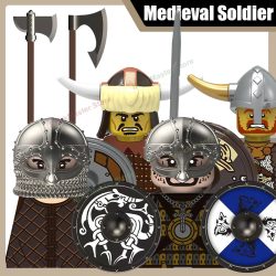 Mittelalterliche Militär-Wikinger-Krieger-Soldaten-Figuren Bausteine Burg Armee Rauber Infanterie Schild Axt Schwert Helm Ziegel Spielzeug