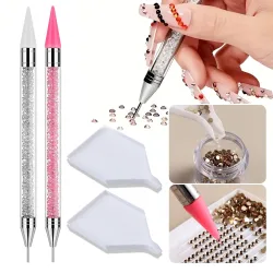 Doppelseitiges Nagelrhinestone-Pick-Tool-Set, Wachspunktierstifte, gebogene Pinzette, Rhinestone-Aufbewahrungsschale, DIY-Nagelkunst-Edelstein-Aufnahmewerkzeug
