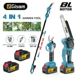 Gisam Bürstenlose Teleskopstange Elektrische Kettensäge Schere 4-in-1 Hochastsäge Garten-Schneidwerkzeug für Makita 18V Akku