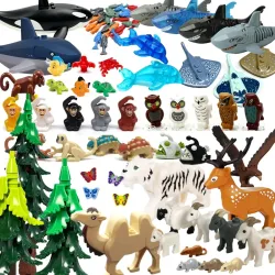 NONE, MOC Tier-Bausteine Wald-Zoo Säbelzahntiger Bär Elch Elefant Adler Hai Affe Löwe Mini-Bausteine Spielzeug Kindergeschenk S09