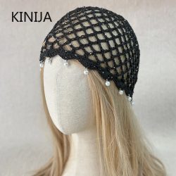 Modische Ausgehöhlte Gewebte Pullover-Mützen, Atmungsaktive Häkel-Baskenmütze mit Perlenfransen, Retro-Beanie für Damen, Sommer, Japan-Stil