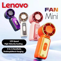 Lenovo Ultra-leiser Ventilator, kraftvoller Wind, Sommer-Super-Mini-USB-wiederaufladbarer, leiser Taschenventilator mit digitaler Anzeige, hohe Geschwindigkeit, neu