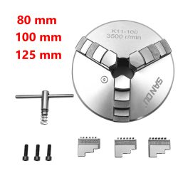 3-Backen-Selbstzentrierendes Spannfutter 80mm/ 100mm/ 125mm Drehfutter-Set für CNC-Werkzeugmaschinen, Fräs- und Bohrmaschinen, Spannvorrichtungen