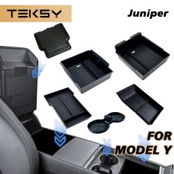 TEKSY 1/2/3/4/6/7/8-teilig für Tesla Neues Modell Y 2025 2026 Juniper ABS mit Silikon-Antirutschmatte Konsole & Armlehnen-Aufbewahrungsbox