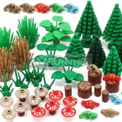 MARUMINE 48PCS-54PCS MOC Bausteine Zubehör Set Dschungel Garten Stadtansicht Ziegel Modus Teile Eidechsen 2435 3471 6064 14769