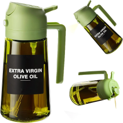 470 ML Ölsprüher zum Kochen, 2-in-1 Olivenölspender und Ölflasche mit Aufklebern, Dickwandige Glas-Sprühflasche