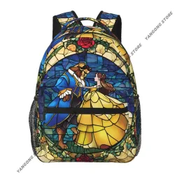 Rucksack mit Glasdruck ?Die Schöne und das Biest?, Märchenmotiv, Schultaschen, lässig, für Teenager-Mädchen, Umhängetasche, Reisetaschen