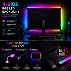 WACUAAO 360 °   4-Seitige PC-Monitor-Hintergrundbeleuchtung - RGBIC Bildschirmspiegel-Synchronisation & Musik-Rhythmus LED-Streifen - Verzögerungsfreie Reaktive Gaming-Beleuchtung